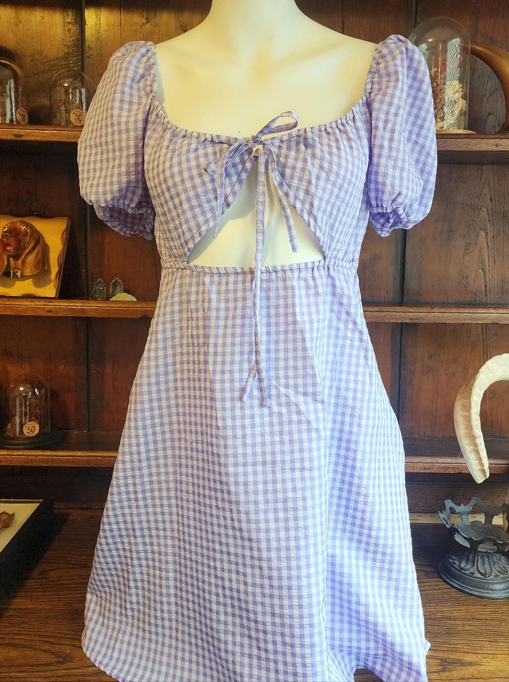 H&M Lavender Gingham Mini Dress